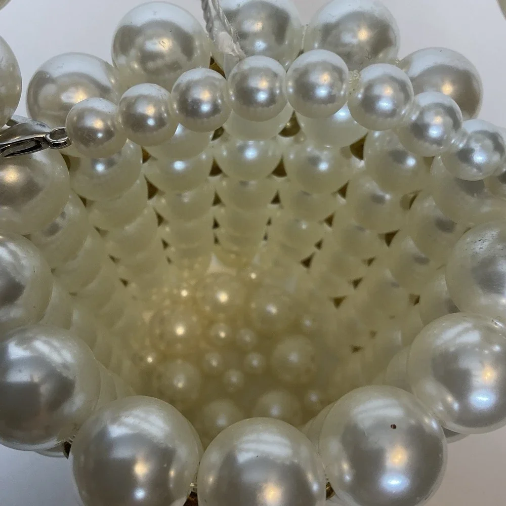 Vintage Faux Pearls Beaded Basket Style‎ Crossbody Evening Purse Bag
